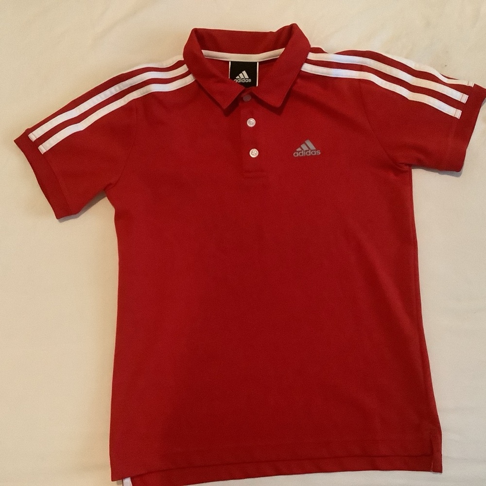 Adidas Kids Polo Shirt in Red with White Stripes LN